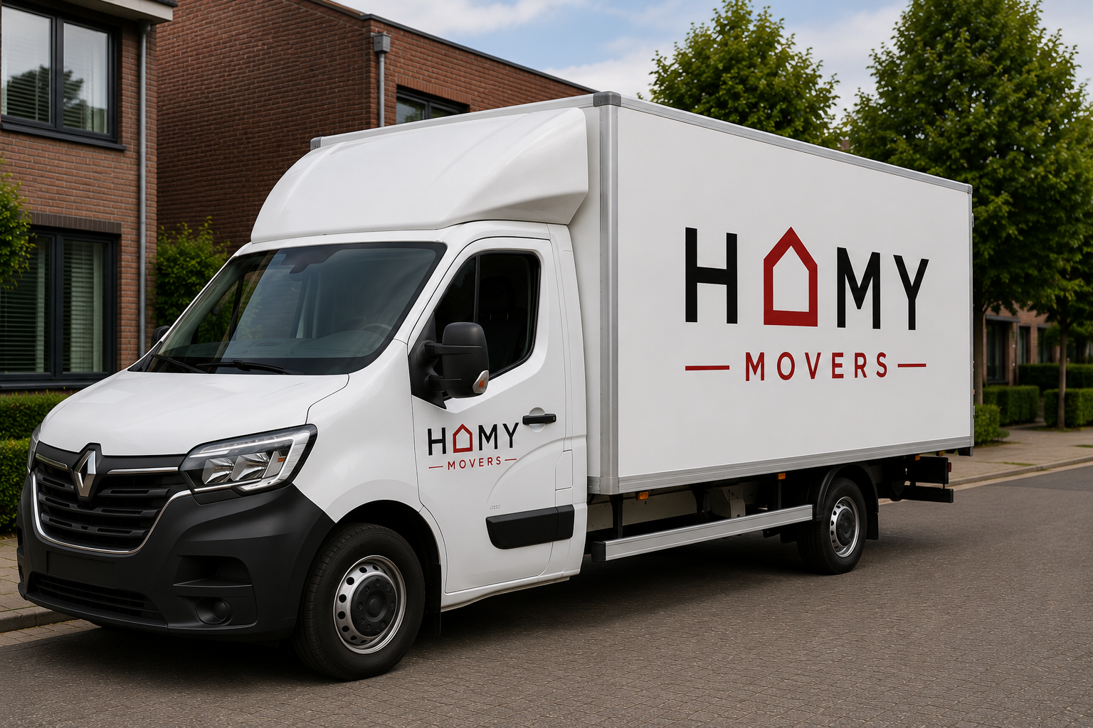 HomyMovers verhuiswagen buitenkant met logo